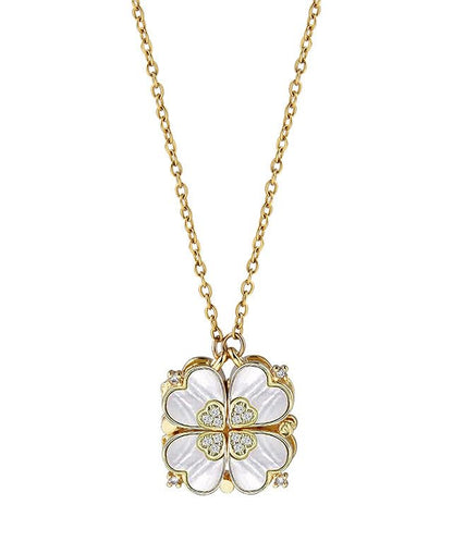 Four Leaf Clover Necklace Foldable for Women,Four Heart Grass Women's Necklaces Crocker,Retro Magnetic Folding Love Heart Pendant One Style,Two Wearing Methods - color: Gold