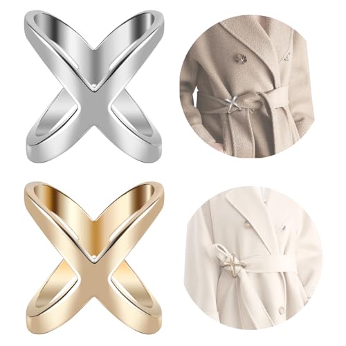 SYWDUDUCLT Scarf Ring for Women's Shawl, Silk Neckerchief, Tshirt, Gold/Sivler, S/M/L, 2 Pcs - style: Modern-L
