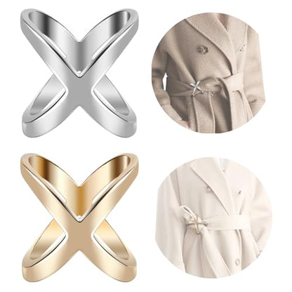 SYWDUDUCLT Scarf Ring for Women's Shawl, Silk Neckerchief, Tshirt, Gold/Sivler, S/M/L, 2 Pcs - style: Modern-L