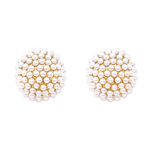 Rosemarie & Jubalee Women's Timeless Classic Simulated Pave Pearl Cluster Hypoallergenic Stud Earrings, 0.35" - color: Gold Tone