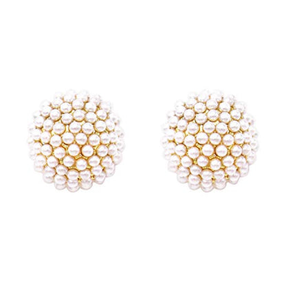 Rosemarie & Jubalee Women's Timeless Classic Simulated Pave Pearl Cluster Hypoallergenic Stud Earrings, 0.35" - color: Gold Tone