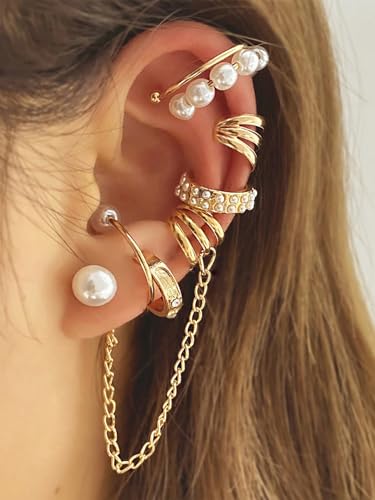 pcs Pearl Tass Chain Clip On Earrings for Women Punk Style Fashion Jewelry Accessories Set