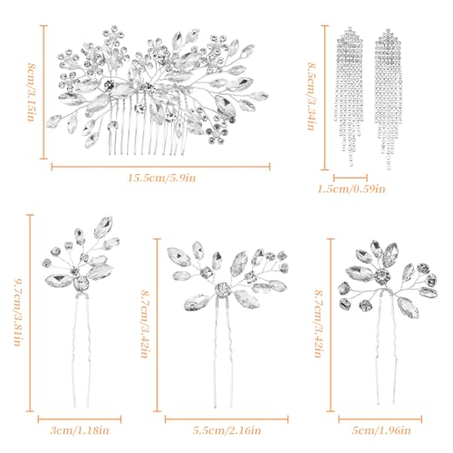 6 Pieces Crystal Bride Hair Accessories and Earrings.Sliver Wedding Hair Pins with Rhinestones for Bride Bridesmaids Women Girls. - color: Style1