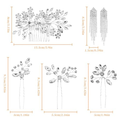 6 Pieces Crystal Bride Hair Accessories and Earrings.Sliver Wedding Hair Pins with Rhinestones for Bride Bridesmaids Women Girls. - color: Style1