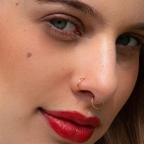 Nose Rings for Women, Gold Hypoallergenic Nose Ring Hoop, 316L Surgical Steel Septum Cartilage Earring, 20G 18G 16G 14 Guage Diameter 5mm to 16mm Body Piercing Lip Jewelry - color: Rose Gold Plated, size: Inner Diameter: 10 mm