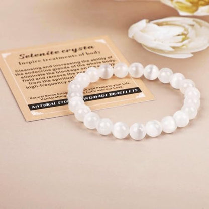 AD Beads Handmade Gemstone Stretch Elastic Bracelet Crystal Healing Reiki Nature's Beauty and Spiritual Essence Unisex (4mm, Selenite Crystal (Inspire Treatments)) - color: Selenite Crystal (Inspire Treatments), size: 4mm