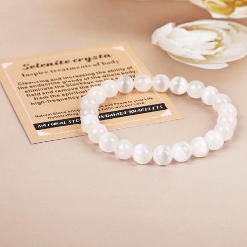 AD Beads Handmade Gemstone Stretch Elastic Bracelet Crystal Healing Reiki Nature's Beauty and Spiritual Essence Unisex (6mm, Selenite Crystal (Inspire Treatments)) - color: Selenite Crystal (Inspire Treatments), size: 6mm