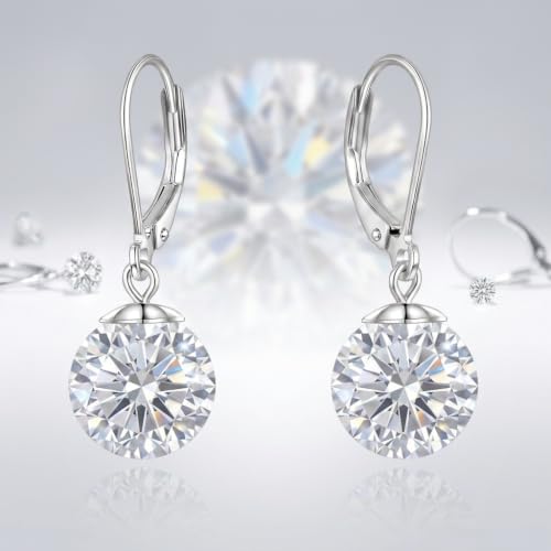 Pearl Leverback Earrings for Women Dangle Round Gemstone Earrings Birthstone Jewelry Gift Anniversary for Her - color: 04 April birthstone