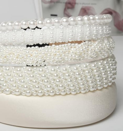 Cuizhiyu White Pearl Headbands for Women Girls Cute Pearl Dainty Headbands | Bling Faux Pearls Hairbands, Wedding Hair Accessories, Hair Hoop, Pearl Beaded Headband, White Padded Headbands,5 Pack - color: Color A