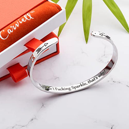 Carviell Bracelet - Gifts for Women – Inspirational, Friendships, Love, Mom, Daughters, Sisters, Christian, Graduations, Memorials & Wedding Gifts – 100+ Phrases – Stainless Steel, Gift Ready - color: INSPIRATIONAL Gift- Because I F##king Sparkle, that's