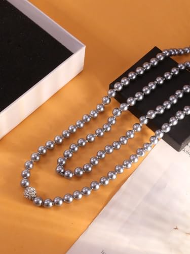 Long Pearl Necklace for Women Dainty Zircon Bead Pearl Necklace Layered Faux Pearls Necklaces Long Wedding Long Pearl Necklace Delicate Jewelry for Brides - color: Gray-D