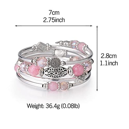 FULU AUTUMN Stackable Beaded Bracelets for Women Boho Wrap Silver Bracelet Layered Fashion Jewelry Gifts for Her - color: Pink