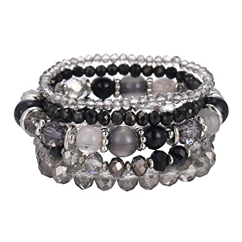 Noessla Beaded Boho Stretch Bracelet Colorful Stackable Crystal Beads Bracelets Trendy Costume Jewelry Mothers Day Gifts for Women - color: 21-Black