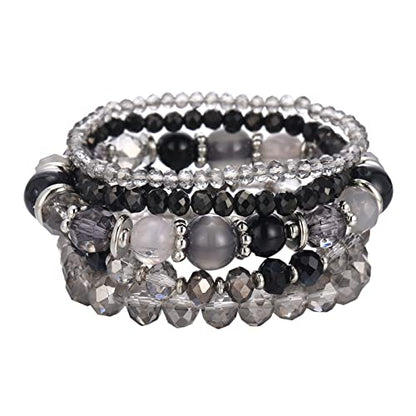 Noessla Beaded Boho Stretch Bracelet Colorful Stackable Crystal Beads Bracelets Trendy Costume Jewelry Mothers Day Gifts for Women - color: 21-Black