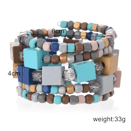 Bohemian Multicolor Natural Wooden Beads Woven Stretch Bracelets Retro Thick Coconut Shell Wood Beaded Elastic Wristband Bracelet Wide Chunky Ethnic Bangles for Women Holiday Jewelry Gifts - style: StyleK