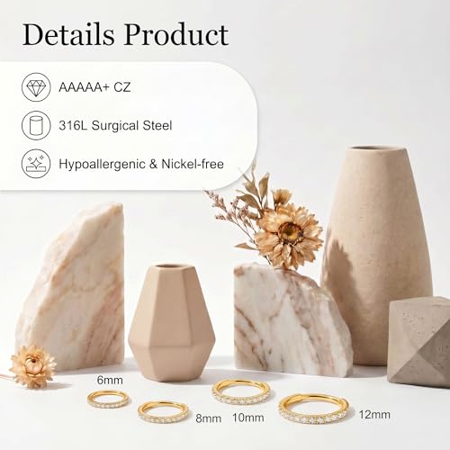 Staligue Nose Hoop ring - 316L Surgical Steel Nose Ring 16/18/20G Hinged Diamond Nose Ring Hoop Septum Clicker Rings Cartilage Earring Helix Rook Tragus Daith Piercing Jewelry for Women 6MM/8MM/10MM/12MM - color: Gold, size: 18G-8MM