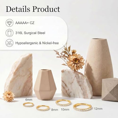 Staligue Nose Hoop ring - 316L Surgical Steel Nose Ring 16/18/20G Hinged Diamond Nose Ring Hoop Septum Clicker Rings Cartilage Earring Helix Rook Tragus Daith Piercing Jewelry for Women 6MM/8MM/10MM/12MM - color: Gold, size: 18G-10MM