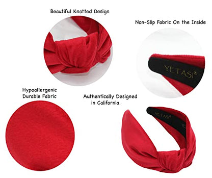 Headbands for Women non Slip are Trendy Year-round Stylish Red Velvet Womens Knotted Head bands for Women's Hair, Wearable All Day Girls Headbands Top Knot Fashion Designer - color: Red
