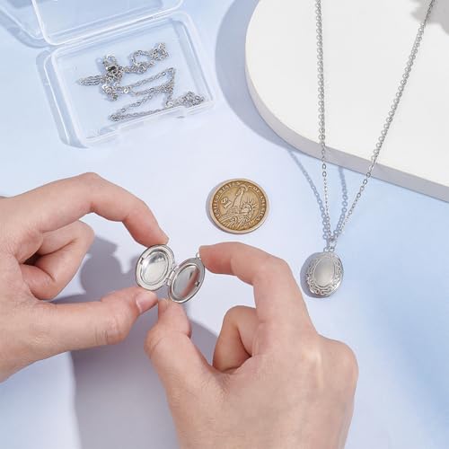 UNICRAFTALE 2 Sets Stainless Steel Locket Pendants Photo Frame Charms Oval Locket Necklace Picture Locket Charm Photo Memory Necklace Chain Amulet Memory Pendant Necklace for Women Men Jewelry Making