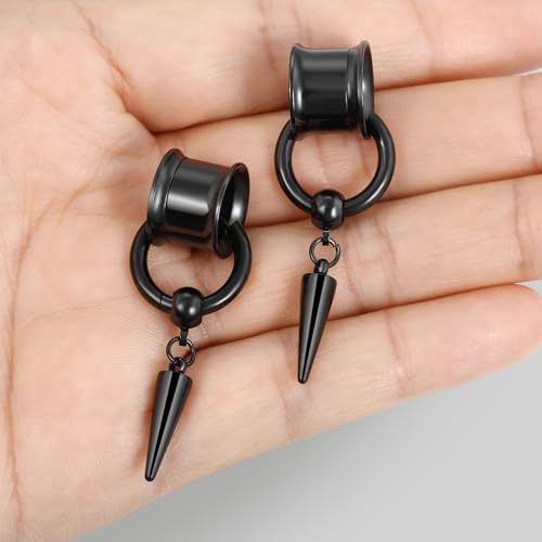 Aienid 2 Pcs Stainless Steel Dangle Gauges, 6mm-20mm Ear Tunnels Expander Plugs Stretcher Piercing Body Jewelry for Men Women - color: Cone, size: 6mm (2G)