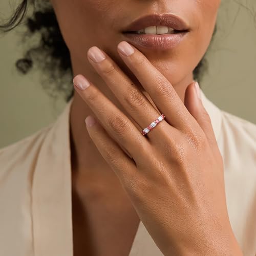 Birthstone Wedding Band Eternity Rings 925 Sterling Silver Rings Stackable Anniversary Engagement Rings Cubic Zirconia Inlaid Created Garnet/Amethyst/Sapphire Ring 7 Stone Ring, Size 6 to 10 - color: Garnet & 5A CZ
