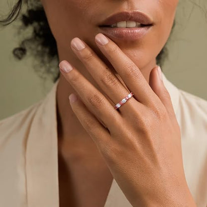 Birthstone Wedding Band Eternity Rings 925 Sterling Silver Rings Stackable Anniversary Engagement Rings Cubic Zirconia Inlaid Created Garnet/Amethyst/Sapphire Ring 7 Stone Ring, Size 6 to 10 - color: Garnet & 5A CZ