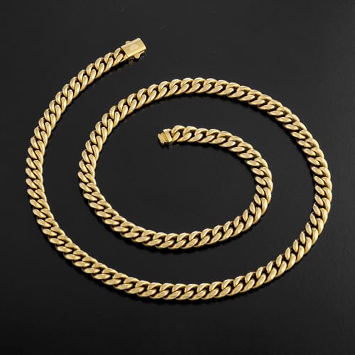 Hip Hop 18K Gold Cuban Link Chain for Men, 8mm Miami Cuban Necklace 316L Stainless Steel, Gold & Silver Available, Quick Lock Button Clasp, Anti-Tarnish Skin Friendly Mens Jewelry Gifts, 18-24" - color: Gold