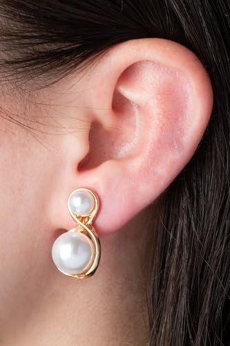 Simulated Pearl Clip On Stud Earrings - style: Double Pearls