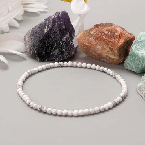 Healing Crystal Bracelet Clear Quartz Faceted Beaded Bracelets for Women Men 3mm Natural Stone Adjustable Handmade Stretch Bracelet Reiki Spiritual Jewelry Fashion Gifts - color: Howlite