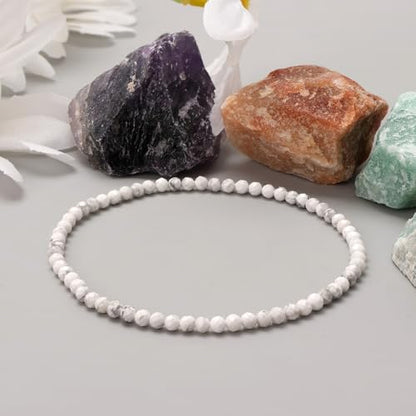 Healing Crystal Bracelet Clear Quartz Faceted Beaded Bracelets for Women Men 3mm Natural Stone Adjustable Handmade Stretch Bracelet Reiki Spiritual Jewelry Fashion Gifts - color: Howlite