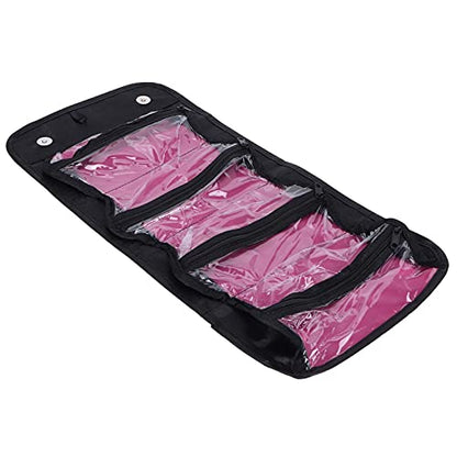 2PCS Roll up Makeup Bag, 4 in 1 Cosmetic Bag Foldable Makeup Bag Clear Makeup Organizer Bag Hanging Toiletry Bag for Women Men (Black) - color: Black