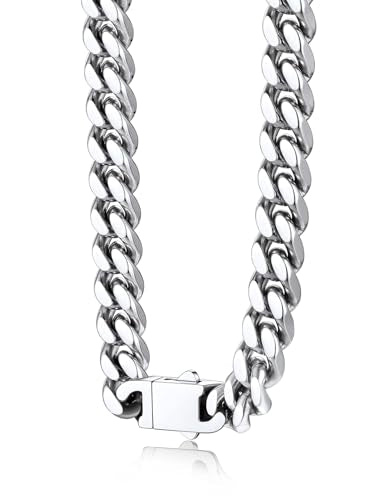 Bestyle Thick Stainless Steel Mens Cuban Link Chain, Black/Gold Chain for Men, No Tarnish & Durable Men Chain Necklace, 5/7/9/12mm Wide, 18"-30" Long, Gift Package - style: a. 9mm-Stainless Steel