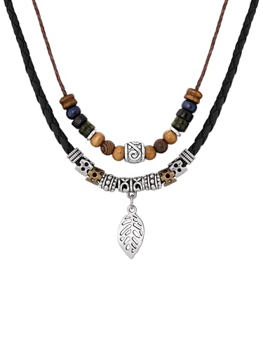 MINACHI Layered Boho Wood Bead Choker Necklace, Hollow Flower Charm, Personality Jewelry for Men and Women - style: Necklace L10-031