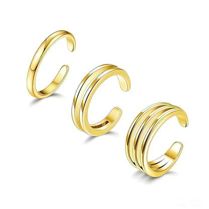 3Pcs Gold Toe Rings for Women,Trendy CZ Flower Toe Rings Silver Open Adjustable Band Ring Summer Foot Jewelry Accessories - color: gold