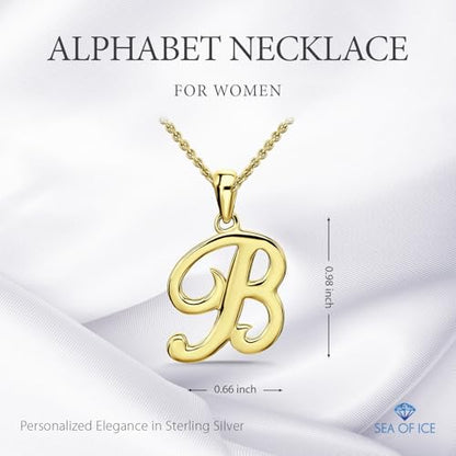 SEA OF ICE Letter Initial Necklace, Alphabet Letter Pendant Necklace, Sterling Silver, Gold, Rose Gold Necklace for Women, Elegant Initial Necklaces, Personalized Custom Women's Necklaces - color: Yellow Gold - B