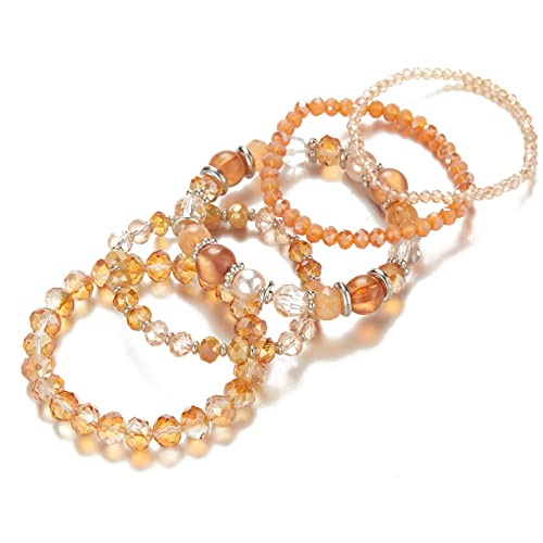Noessla Beaded Boho Stretch Bracelet Colorful Stackable Crystal Beads Bracelets Trendy Costume Jewelry Mothers Day Gifts for Women - color: 21-Orange