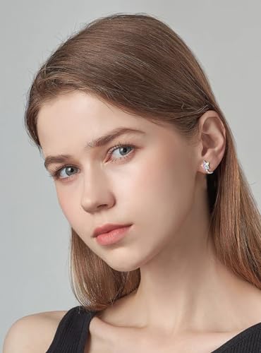 Tornito 10-15 Pairs Clip on Stud Earrings Non Pierced Teardrop Round Square CZ Pearl Twist Knot Flower Butterfly Heart Star Rainbow Cat Opal Clip on Earrings for Women - color: C: 15 Pairs Silver Tone