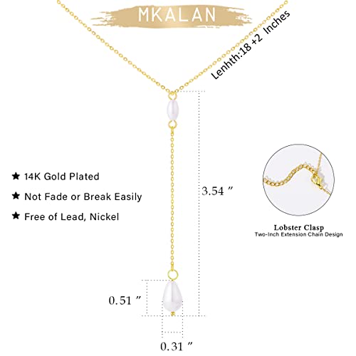 Pearl Necklaces for Women,14K Real Gold Plated Dainty Cute Pearl Necklace for Women Handmade Pearl Chain Necklace Everyday Jewelry Gift - color: Y Style-Two Pearl-Gold