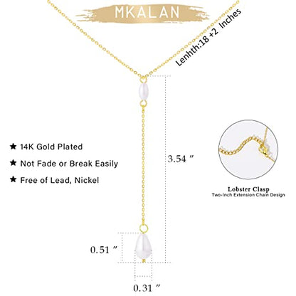 Pearl Necklaces for Women,14K Real Gold Plated Dainty Cute Pearl Necklace for Women Handmade Pearl Chain Necklace Everyday Jewelry Gift - color: Y Style-Two Pearl-Gold