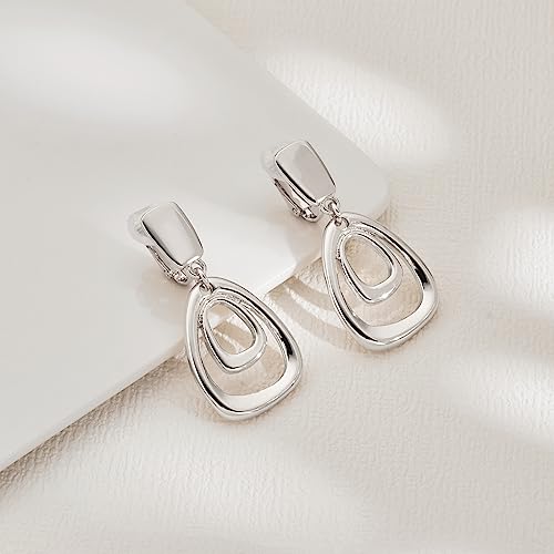 MUYAN Gold Clip On Drop Earrings for Women Non Piercing Dangle Earrings Fashion Jewelry - color: B Clip Silver