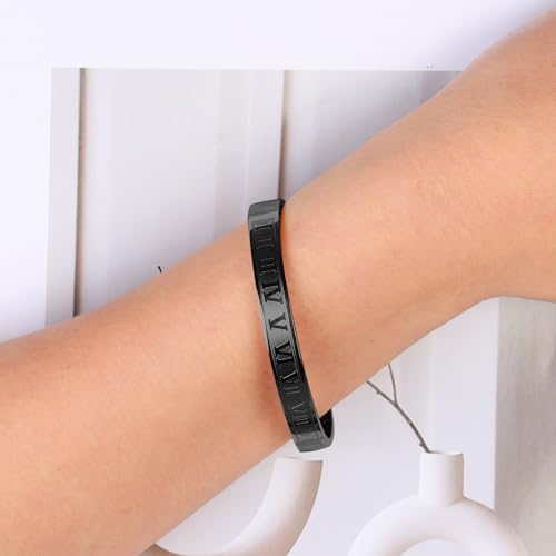 4/6/8mm Numeral Bangle Stainless Steel Engraved Unisex Bracelet Inspirational Gifts for Her - color: Black, size: 8mm