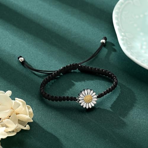 Sunflower Cremation Urn Bracelet for Adjustable Boho Daisy Handmade Cremation Jewelry Braided Rope Bracelets for Women Jewelry Gift With Funnel Kit & Bag - color: Silver+Gold