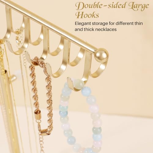 Necklace Holder Elegant Jewelry Holder Stand, Gold Necklace Organizer Rack with Ceramic Base Adjustable Jewelry Tree for Bracelets, Rings, Earrings Necklaces Hanger Display(Gold)