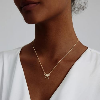 Luxval Diamond Pendant Gold Necklace for Women，Dainty 18k Gold Plated Choker Necklaces Simple Gold Jewelry Gifts for Women - color: Gold-CZ bow