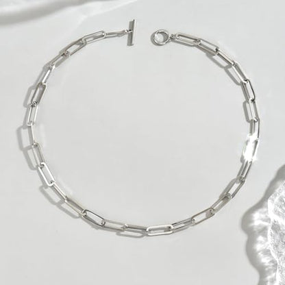 18K Gold Plated Chunky Chain Necklace for Women Dainty Cuban Paperclip Chain Toggle Bar Clasp Necklace Thick Trendy Layering Gold Chain Link Stainless Steel Jewelry - style: Toggle Paperclip-White Gold