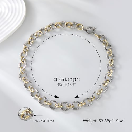 Wire Necklaces for Women, 2 Tone Link Chain Necklaces Circles Adjustable Necklaces Costume Jewelry for Women Gifts - color: Round-A