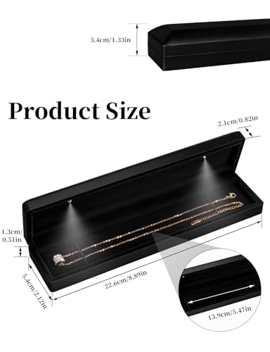 Hatori Long Chain Necklace Jewelry Gift Box with LED Light, Bracelet Storage Case, Jewellry Display Box for Wedding, Engagement, Proposal, Birthday, Anniversary - color: Black
