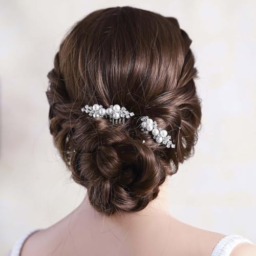 Asooll Gold Wedding Pearl Hair Comb Bride Crystal Headpiece Bridal Rhinestone Hair Clip Hair Accessories for Women(Set of 2) (B-Silver) - color: B-Silver