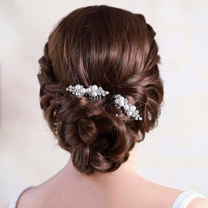Asooll Gold Wedding Pearl Hair Comb Bride Crystal Headpiece Bridal Rhinestone Hair Clip Hair Accessories for Women(Set of 2) (B-Silver) - color: B-Silver
