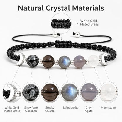 Moon Phases Crystal Healing Bracelet for Women, Adjustable Natural Stone Beaded Bracelet, Anxiety Stress Relief Self-Reminder Spiritual Jewelry, Spiritual Meditation Gift - color: Pink